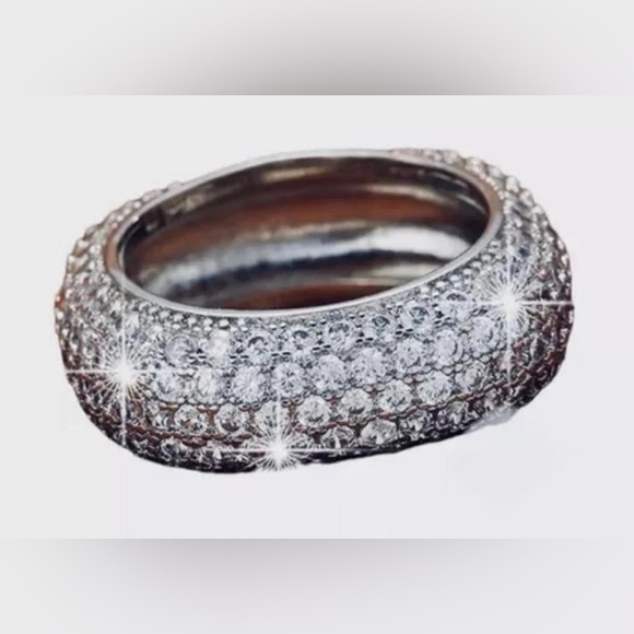 Eternity 5 Row Pave Band Plated Platinum Ring Sz10